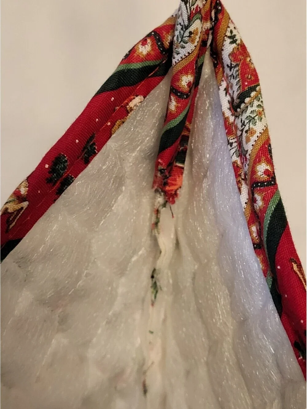 Vintage Handmade White Christmas Stocking Holiday Holly Pinecones Ruffles 22”